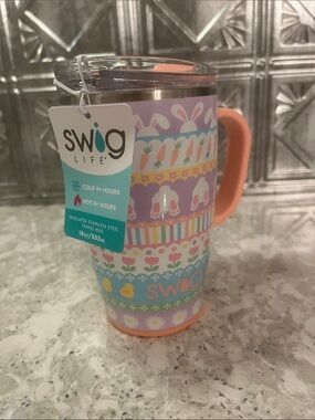 Swig Life Pastel Easter Pattern Insulated Travel Mug - Peach Handle